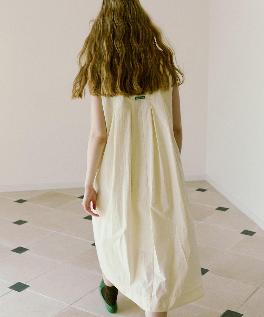 Green Butter Cotton Nylon Pintuck Dress (Cream)