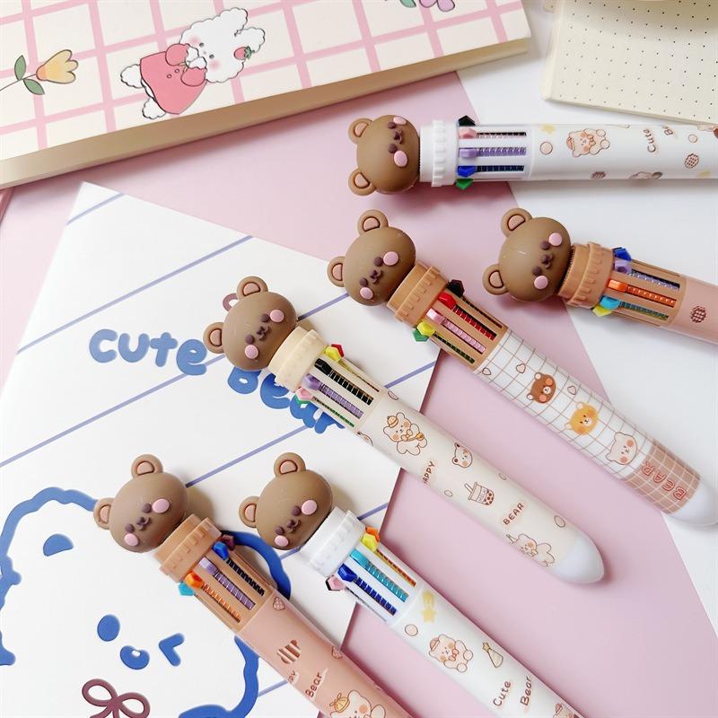 Cartoon Cute Bear Ten Color Ballpoint Pen Kids Favors Happy Birthday Party Gift Christmas Happy New Year Little Bear Pen Present
