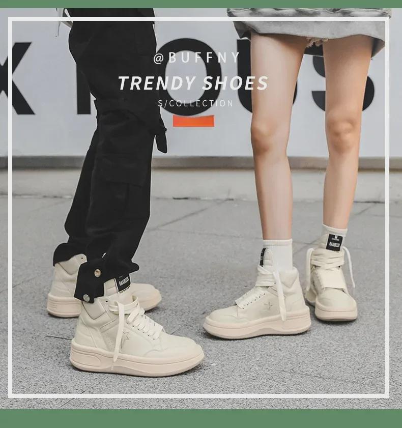 Осенние корейские кроссовки с толстой подошвой и высоким верхом 2024 года: Увеличивающие рост, универсальные и модные повседневные туфли на шнуровке.