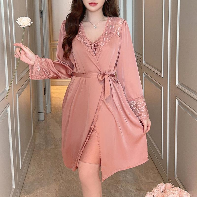 Summer new pajama two-piece set, fashionable and sexy lace, breathable soft nightdress, jacket available in multiple colors