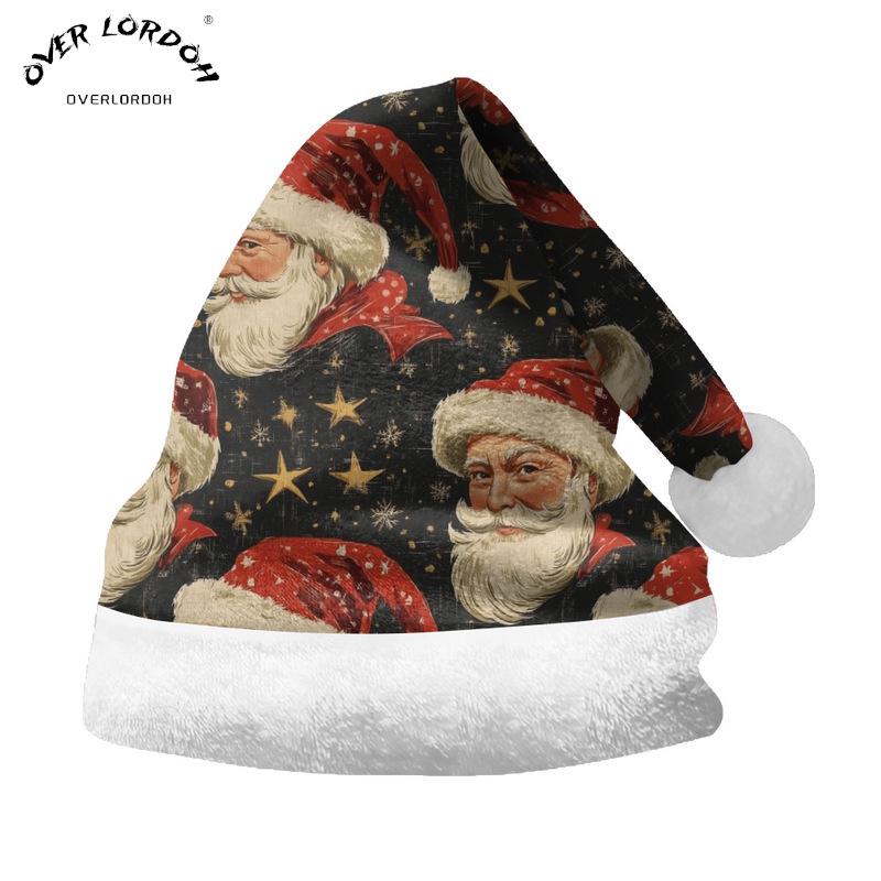 2024 Santa Claus Print Velvet Plush Christmas Hat for Adults & Kids - Double-sided Fleece