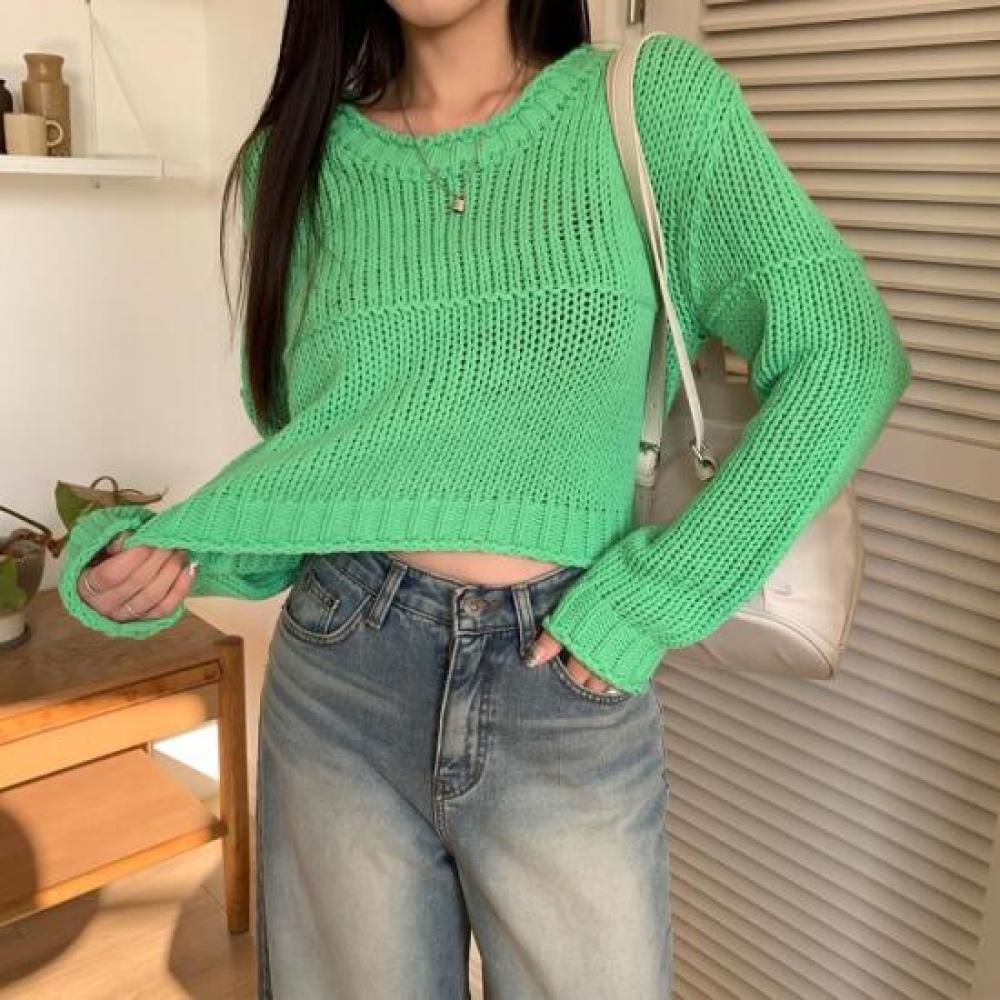 New ArrivalS Open Run Women S Crewneck Crop Sweater Beige Long Sleeve