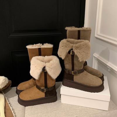 Женские большие размеры, мягкая подошва, увеличивающие рост, теплый мех, цельные длинные зимние нескользящие сапоги для снега, плюшевая подкладка, спортивные хлопковые ботинки для улицы