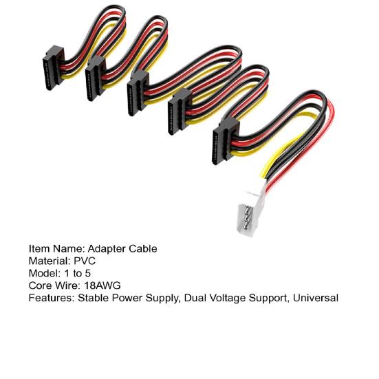 SATA Power Splitter Pin to 5 Cables 1 x 4 x 15 Pin SATA