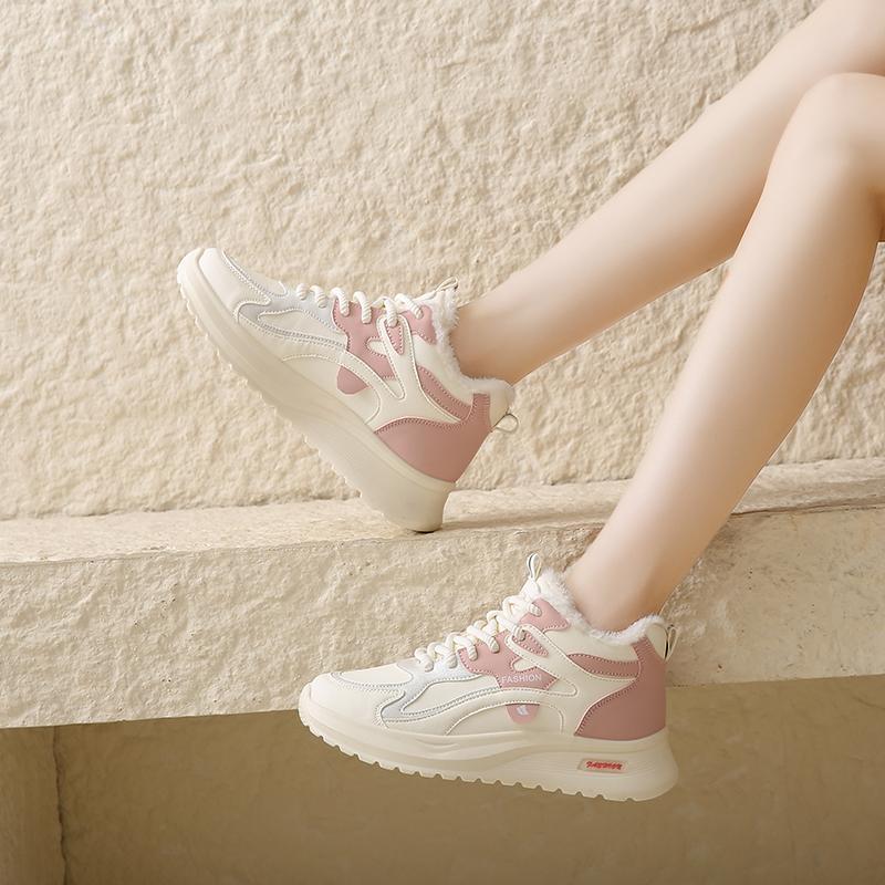 CRLAYDK Women's Winter Chunky Sneakers Fur Lined PU Leather Platform Shoes Walking Casual Sport Ankle Botas High Top Tennis