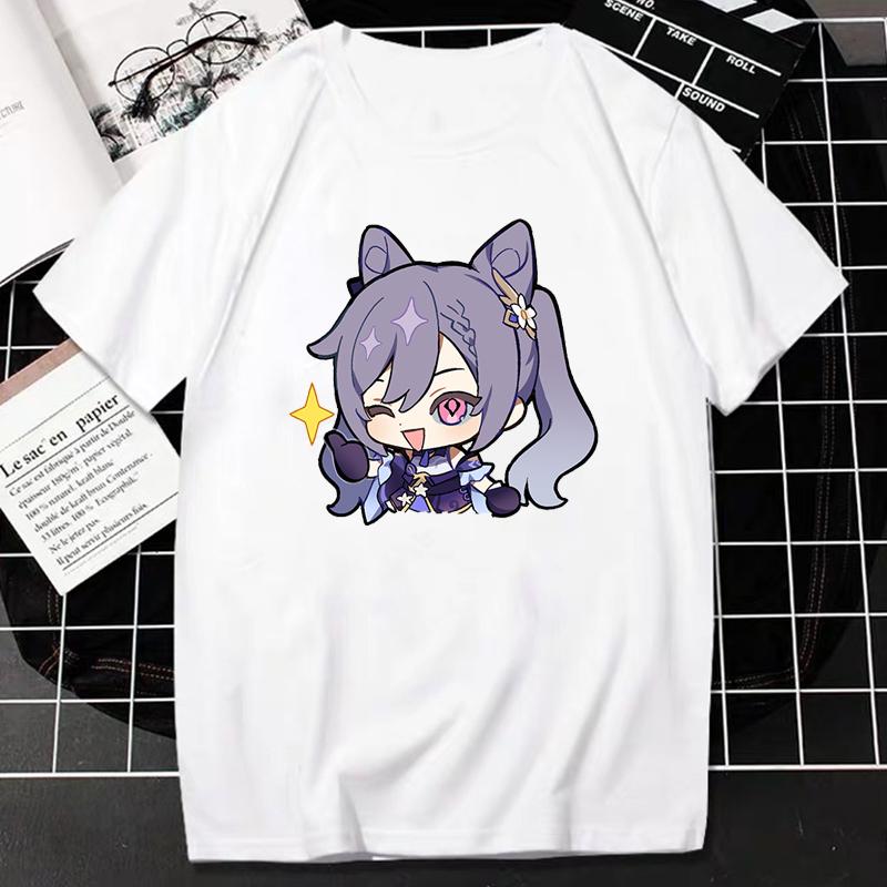 Игровая футболка Genshin Impact Kawaii Паймон Мультяшный графический топ Женская Мужская Милая Аниме Уличная одежда Харадзюку Эстетичная футболка Ropa Mujer
