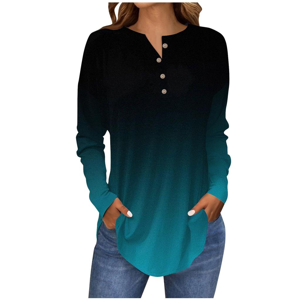 Женские блузки Повседневные футболки в стиле хиппи с длинным рукавом Милые топы с цветочным принтом Туники Топы с пуговицами и круглым вырезом Толстовки