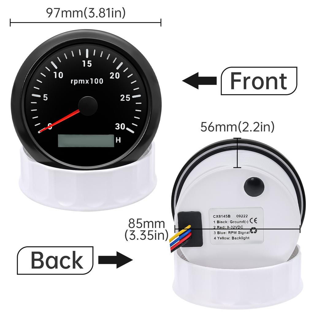 7 Colors Backlight 85MM Digital Tachometer 3000/4000/6000 RPM For Marine Motorcycle Car Boat Tachometer with LCD Hourmeter
