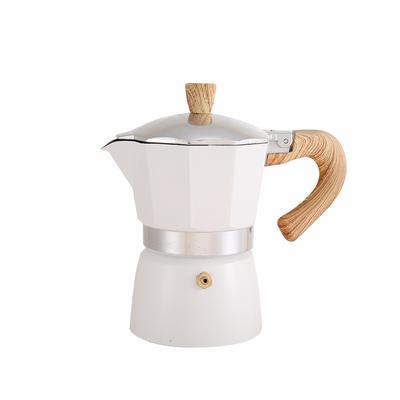 Алюминиевый кофейник с ручкой под дерево, кофейник Moka, портативный инструмент для приготовления кофе на открытом воздухе, бежевый
