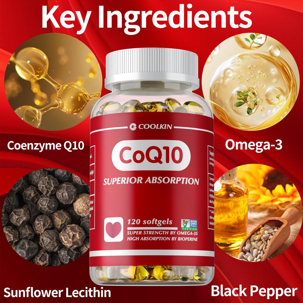 Highly absorbable Coenzyme Q10 supplement, a powerful antioxidant that supports heart health and energy production, and is easily absorbed.