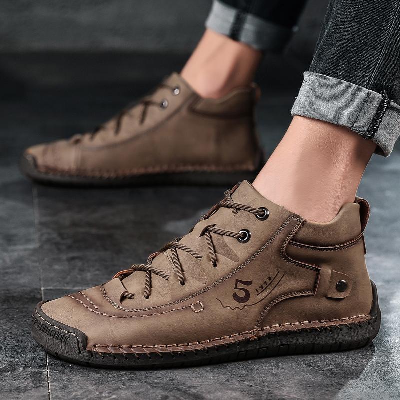 Men's Shoes Leather Unisex Walking Shoes Women Hand Stitching Outdoor Stitched Men Casual Boots