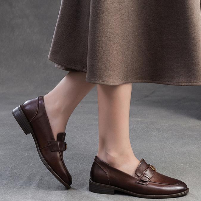 Johnature Однотонные лоферы в стиле ретро, универсальные женские туфли из натуральной кожи на низком каблуке без застежек