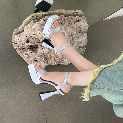 Туфли на высоком каблуке новые сандалии с пряжкой в одно слово женская обувь толстый высокий каблук водонепроницаемая платформа ненависть небо высокий