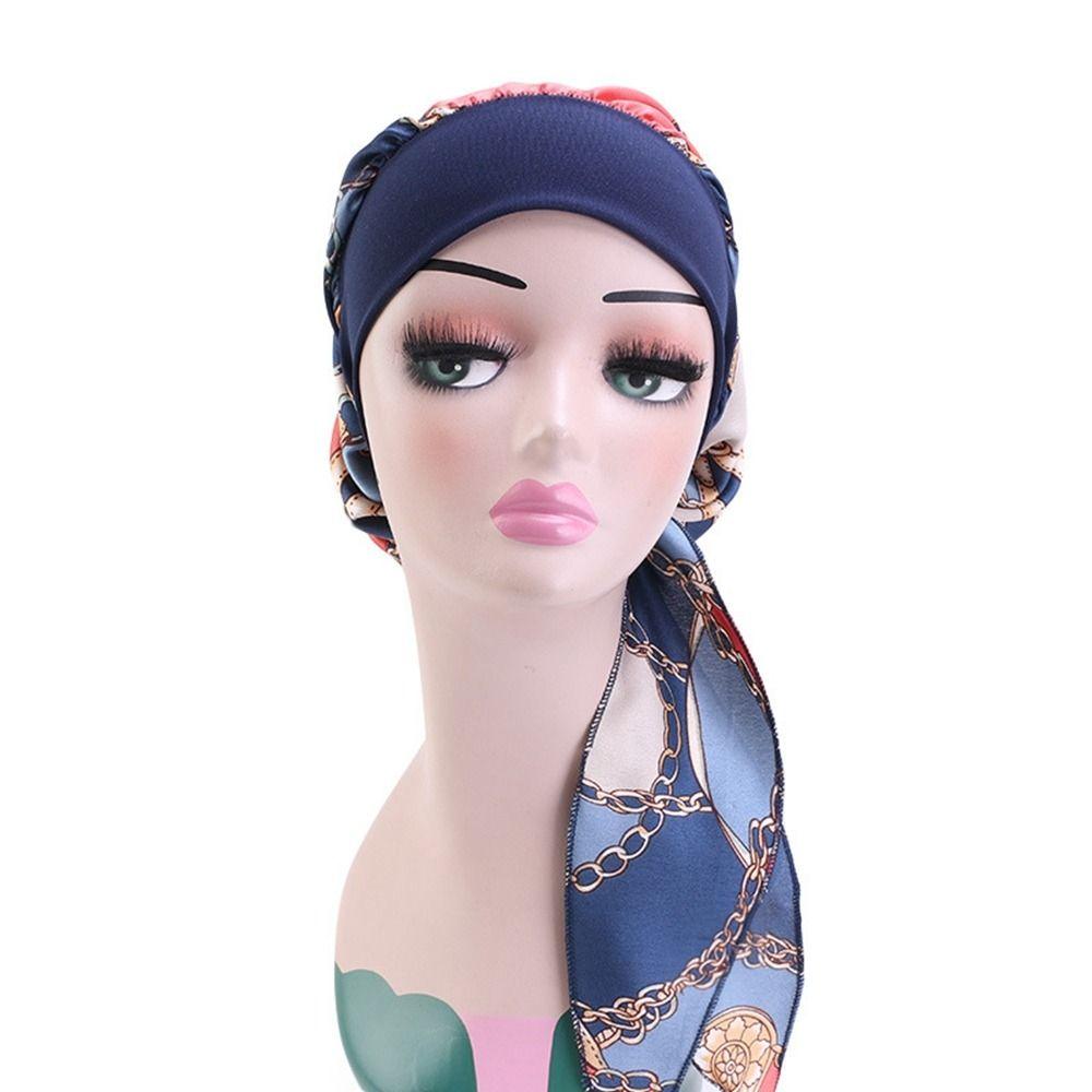 Silk Scarf Headband Women Hat Wrap Hat Hijab Head Scarf Silky Bonnet Turban Cap Elastic Hair Band