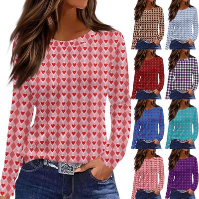 Женская модная повседневная свободная футболка с принтом и круглым вырезом с разрезом и длинным рукавом, женский топ