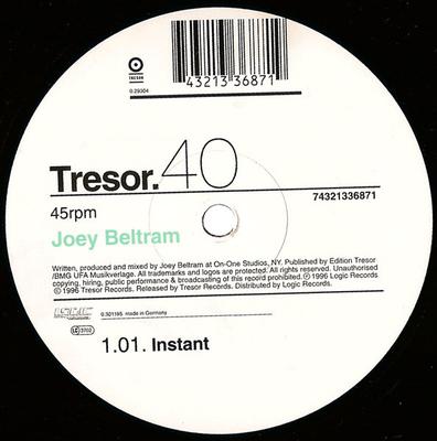 12-дюймовая пластинка JOEY BELTRAM - Instant TRESOR40 Tresor 1996 Германия Танцевальная и Электронная Музыка Б/У