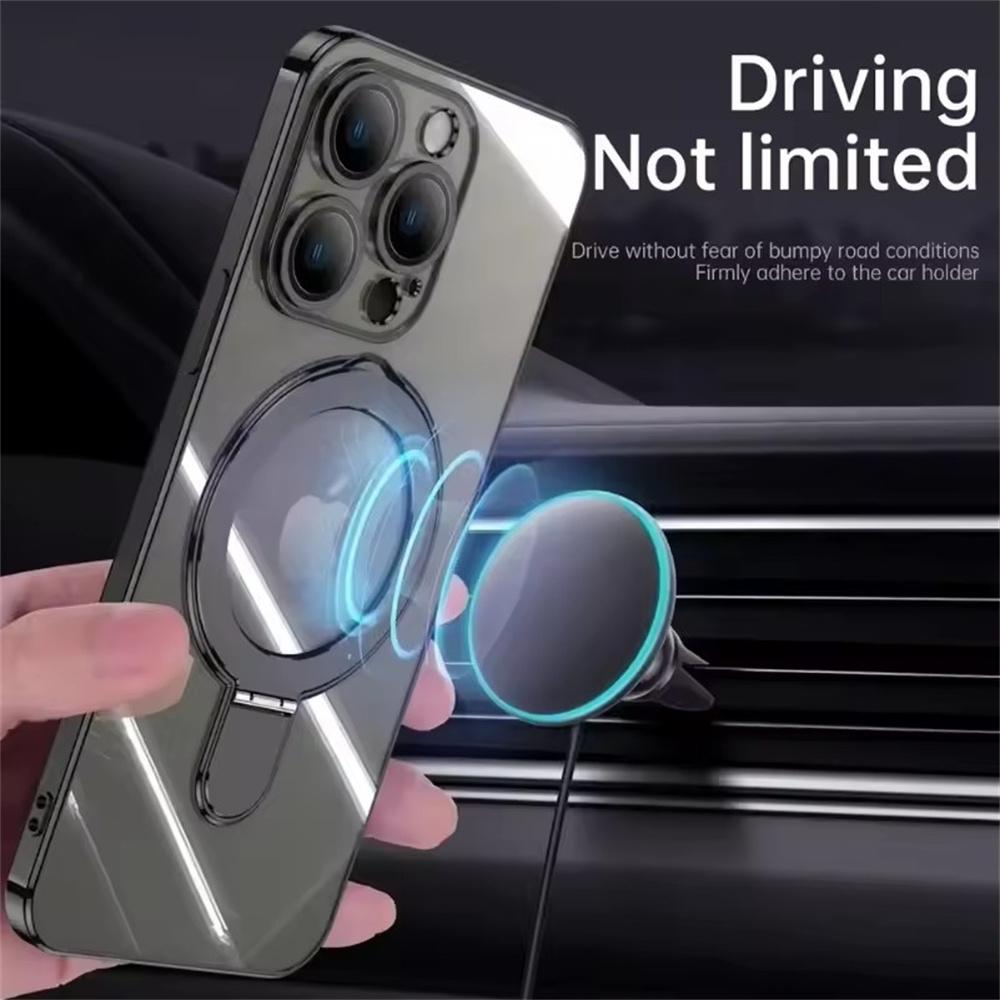 Роскошный чехол-подставка для Magsafe для iPhone 16 15 14 13 12 11 Pro Max 16 15 Plus с магнитным кольцом-подставкой, прозрачная акриловая крышка