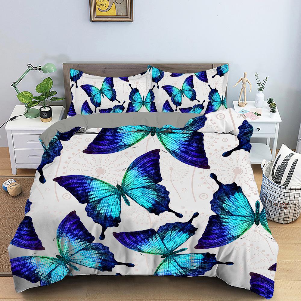 Комплект постельного белья с 3D цифровой печатью, красочный пододеяльник с принтом бабочки, наволочка AU180 * 210, мягкая комната для девочек, домашнее украшение на молнии