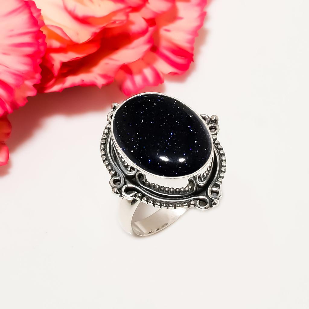 Blue Sunstone 925 Sterling Silver Ring V4561, Blue Ring, Oval Ring, Valentin's Day Gift, Gift For Her, Birthday Gift, Handmade Jewelry, Silver Jewelry