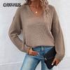 Autumn and Winter Women's Sweater Explosion Fashion Long Sleeve Solid Color V-neck Sweater