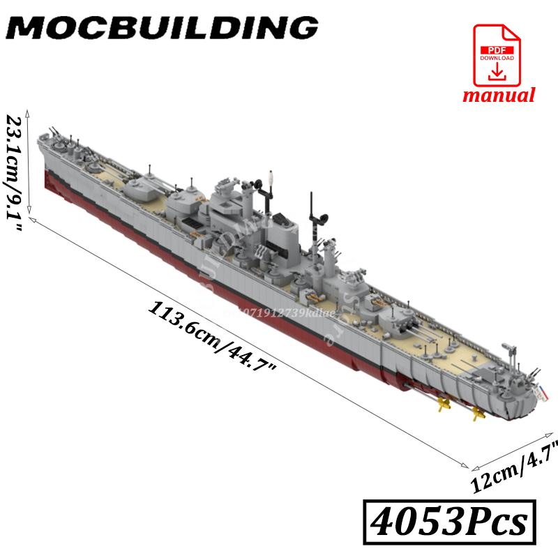 Бронепалубный крейсер Второй мировой войны Модель из кубиков MOC Строительство Авианосец-истребитель Корабль USS Строительство Артиллерия Тяжелый крейсер Кубики Игрушки