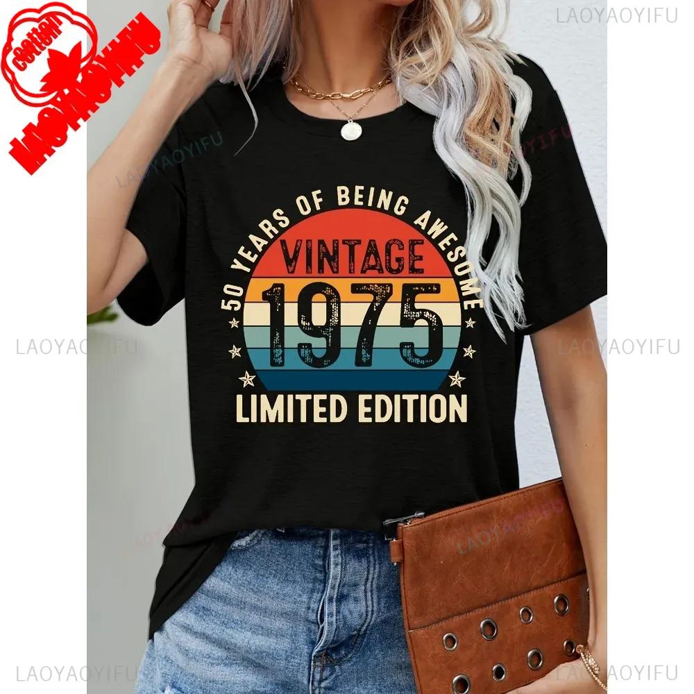 Vintage 1975 Funny 50Th Birthday Gifts 50 Years Old Retro Print TShirt Short Sleeve Crew Neck Casual Top for Summer Spring