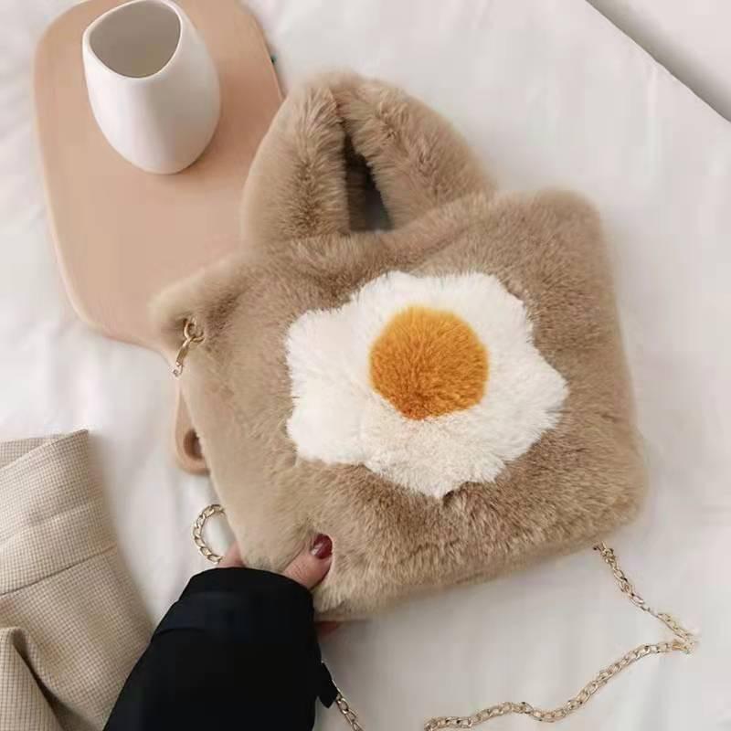 Autumn New Tote Bag Plush Bag Poached Egg Fried Egg Sunflower Handbag Messenger Bag Shoulder Bag