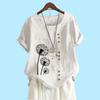 Women Fashion Short Sleeve Top Laides Cotton Linen Blouse Summer&fall Fashion Floral Print Loose T-shirt