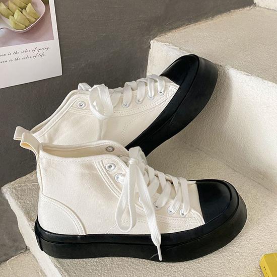 Высокие парусиновые туфли для женщин, туфли на толстой подошве в гонконгском стиле в стиле ретро, ​​туфли на высоком каблуке, повседневная обувь в корейском стиле