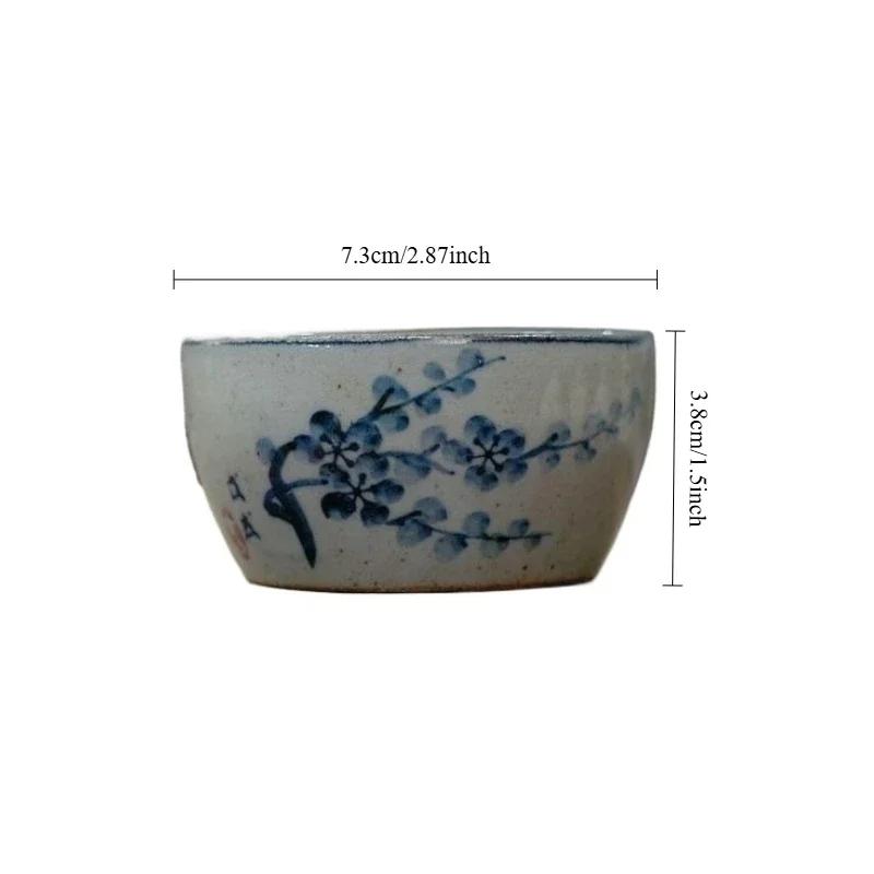Hand-Painted Blue & White Coarse Pottery Teacup Set - Ceramic Gongfu Tea Cup, Small Cup for Pu'er Tea Ceremony