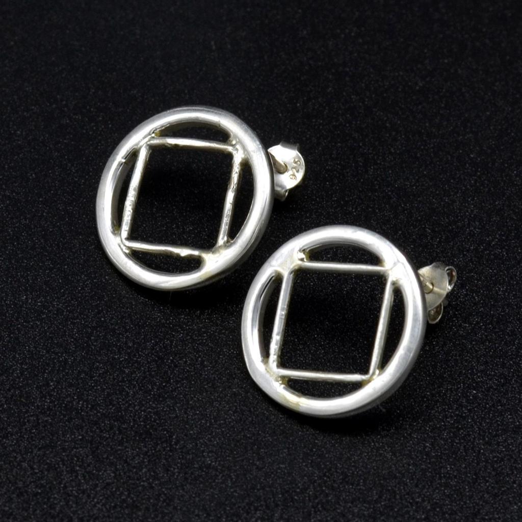 Circle Handmade Silver Stud Earrings Jewelry Gift For Her, 925 Sterling Silver Minimalist Earrings For Women