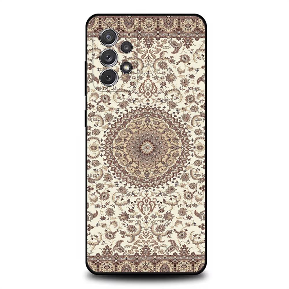 Арабский Персидский Ковер Цветочная Живопись Чехол для Телефона Для Samsung S 25,24,23,22,30,21,10,9,Ultra,Plus,Lite,FE,4,5G Черный Мягкий Чехол