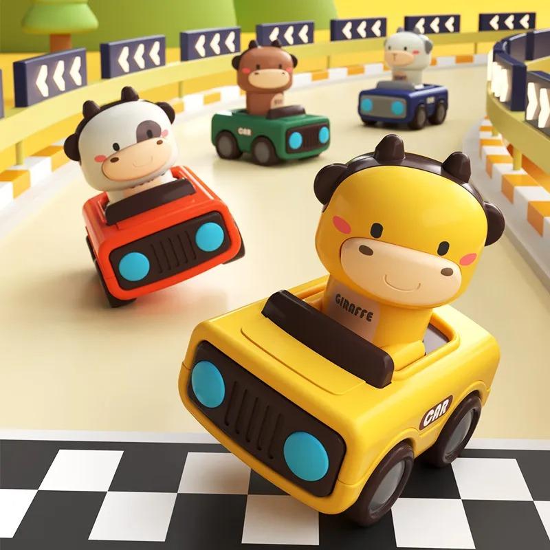 Игрушечные машинки "Нажми и езжай" для малышей 1-3 лет, Гоночные машинки с животными для младенцев, Набор игровых машинок для младенцев, Машинки-толкалки на трении для малышей