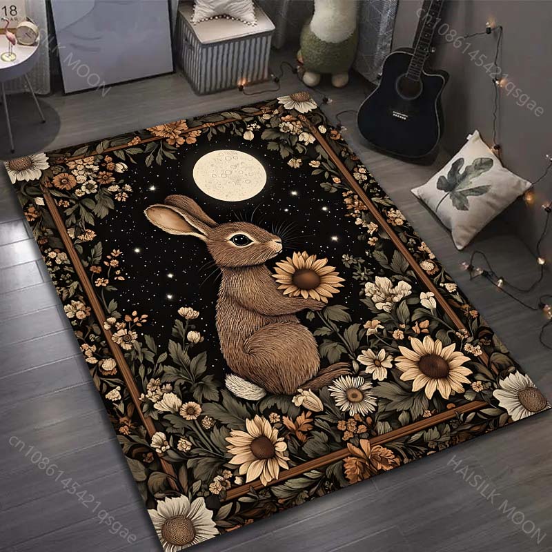 Multiple sizes Moonlit Rabbit Rug Pattern Carpet for Living Room Bedroom Sofa Home Decor Non-slip Floor Mat Luxury Gift