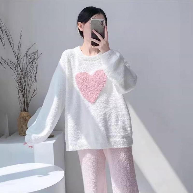 Осенне-зимняя новая женская теплая пижама из кораллового флиса, домашний костюм для девочек, утолщенная и бархатная пижама больших размеров, домашний костюм