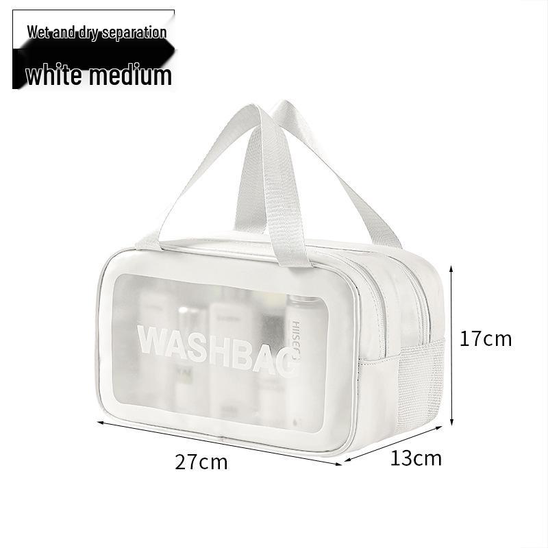 Women's Waterproof Large-Capacity Travel Makeup Bag with Wet/Dry Separation and Transparent Swim Compartment