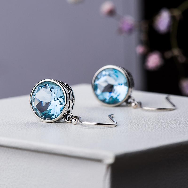 Huitan Фантазийные серьги-капли из цинкового сплава цвета с круглым синим кубическим цирконием для леди, свадебная вечеринка, повседневные элегантные аксессуары, циркон