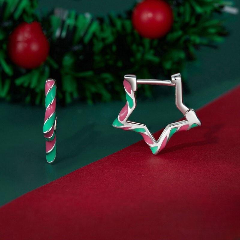 Оригинальные серьги-кольца с разноцветными капающими звездами, женские серьги-пентаграммы в рождественском стиле из стерлингового серебра 925 пробы