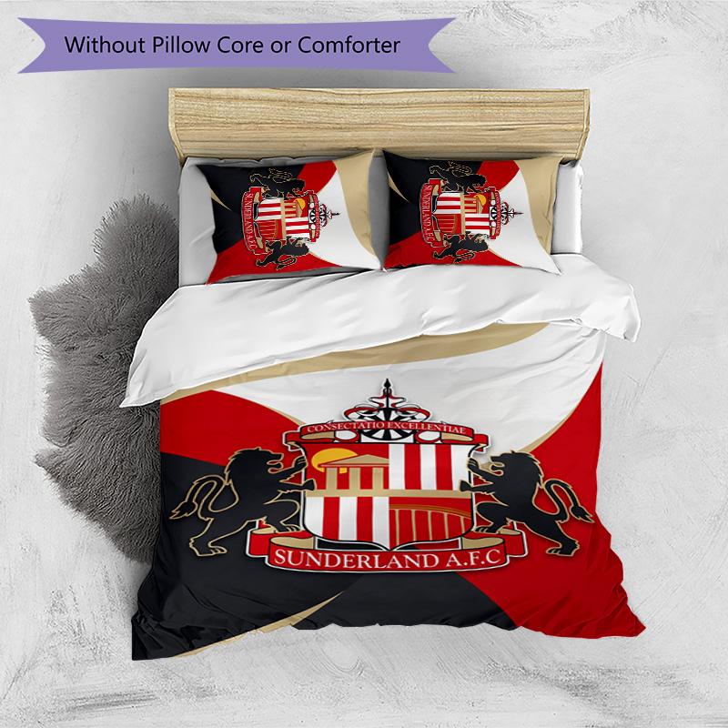 Sunderland Football Printed 3 Pieces Bedding Set, Comfortable Skin Friendly Bedroom Duvet Cover Set