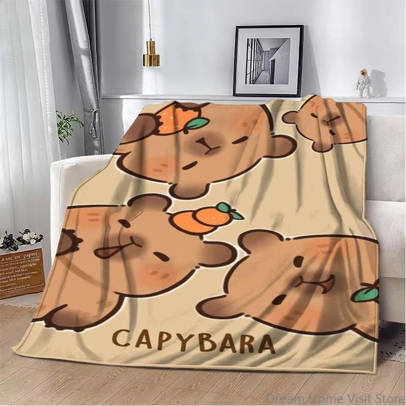 Cute Capybara Print Flannel Blanket Extra Soft Thickened Warm For Air Conditioning Nap Sofa Bed Office Travel Picnic Decor