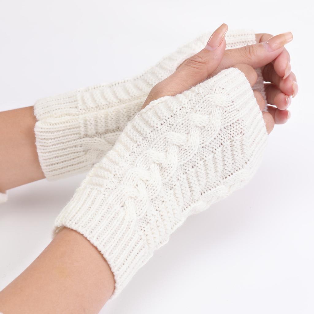 Women's Knitted Long Hand Gloves Warm Embroidered Mittens Winter Fingerless Glove for Women Girl
