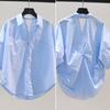 Women Summer Lapel Short Sleeve Single Breasted Shirt Loose Fit Back Hollow Knot Design Thin Shirt