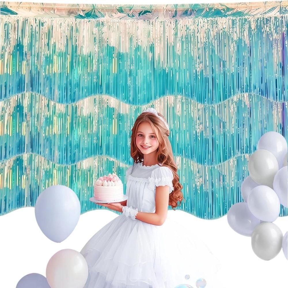 38x300CM Wave Banner Colorful Foil Curtain Scene Decoration Tinsel Fringe  Scenic Area