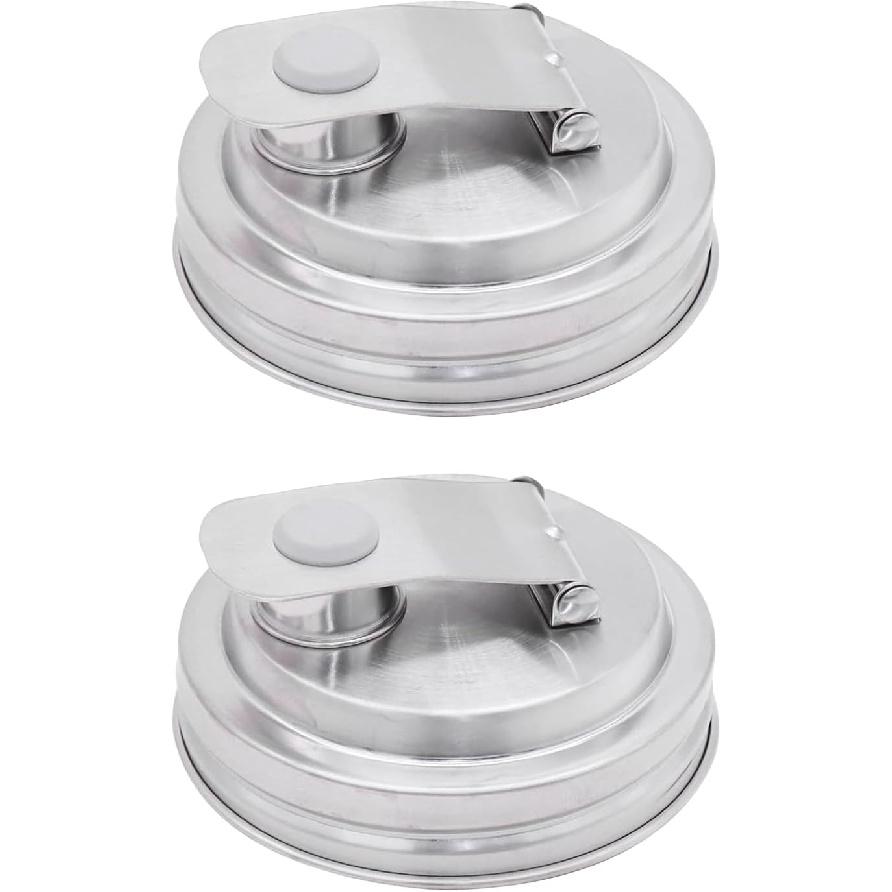 2 Pack Mason Jar Pour Spout Lid - Fits Regular Mouth & Wide Mouth Jars (86mm) - Leak Proof Stainless Steel Flip Cap for Drinking, Salad Dressing &