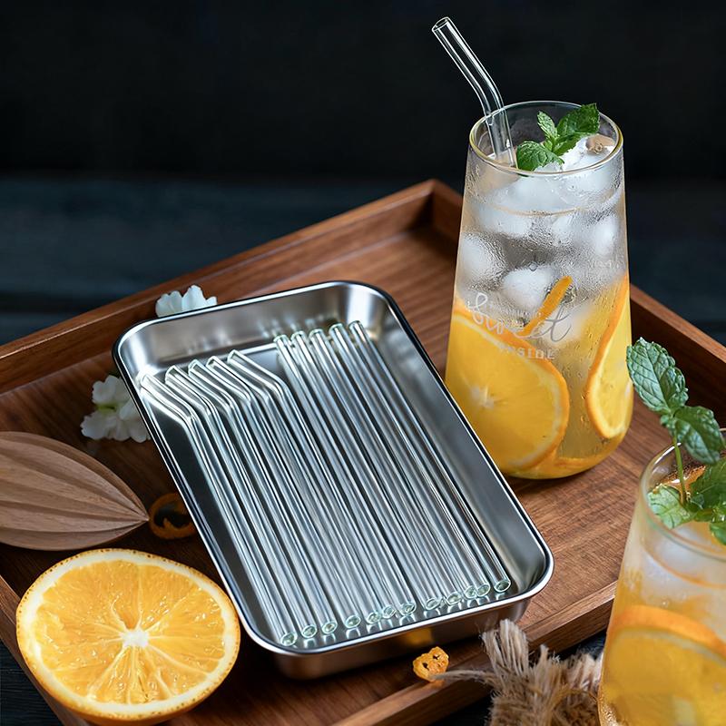 16 шт. Стеклянные соломинки Многоразовые соломинки для питья 8 дюймов Набор изогнутых прямых соломинок Прозрачные стеклянные трубочки для смузи коктейля кофе со льдом