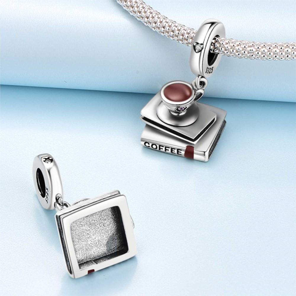 Серебро 925 Кофейная Книга Подвески Браслет Шармы для Женщин DIY Украшения Вечеринка Бусины Тонкие Подарки Аксессуары