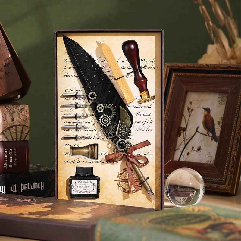 Перьевая ручка Сова Ручка для макания Механизм Шестерня Ручка с чернильным мешком Подарочная коробка Подарок на день рождения