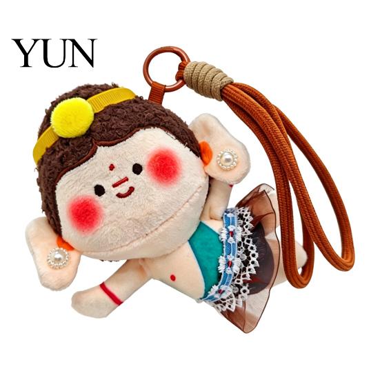 Cute Smile Face Pendant Buddha Keychain, Dunhuang Style Plush with Embroidered Small Stuffed Toy Ornament Details, Soft Car Bag Charm, Creative