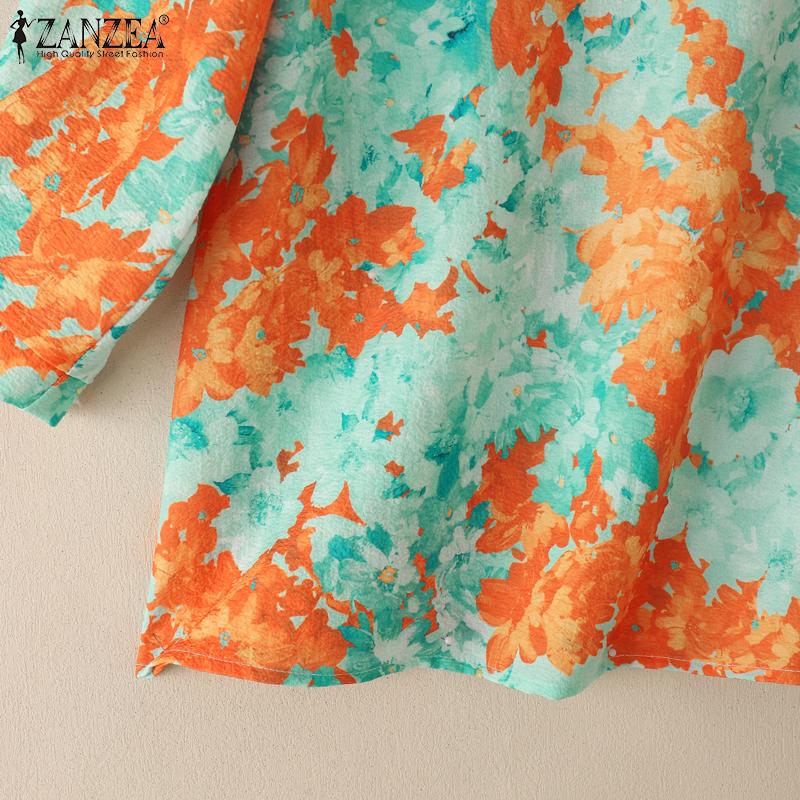 ZANZEA Женская летняя повседневная блузка с круглым вырезом и рукавом 3/4 с принтом