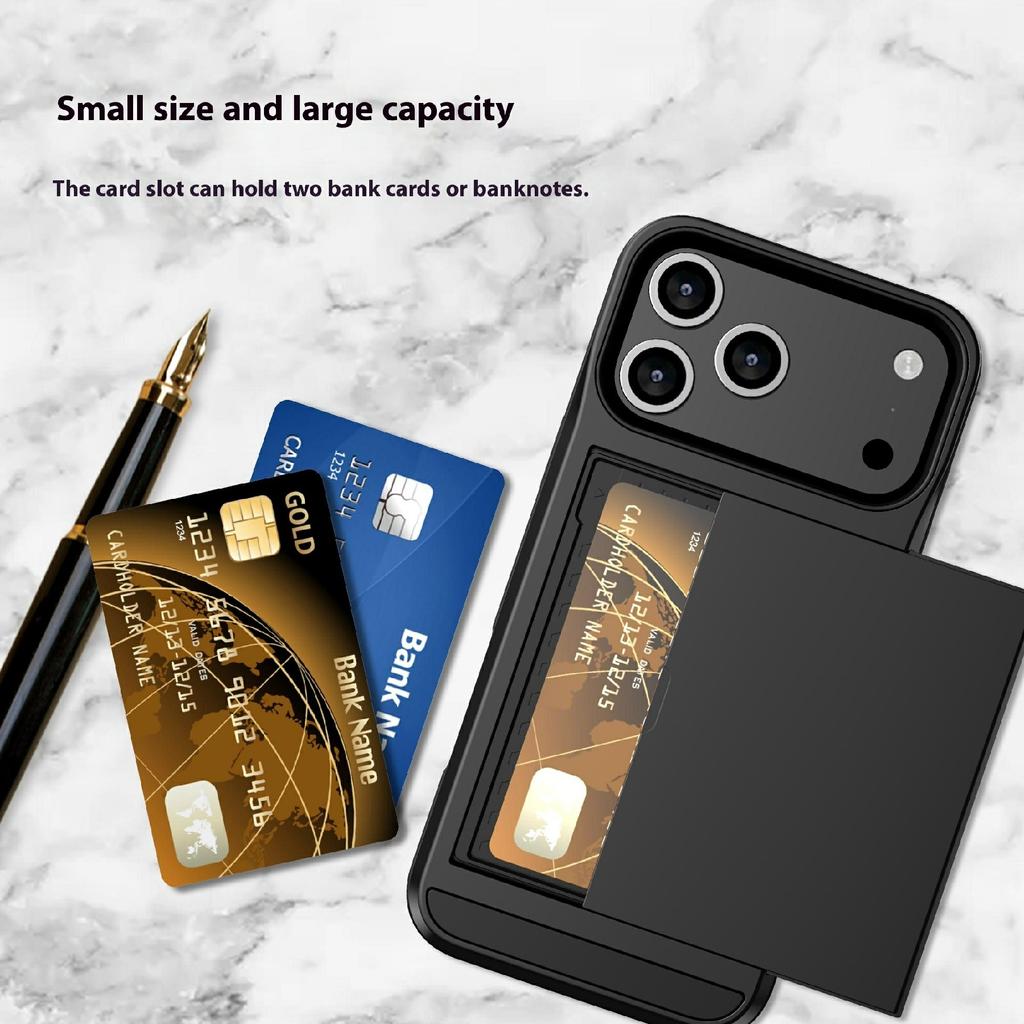 Чехол для iPhone 17 Pro со сдвижным держателем для карт, задняя крышка для телефона из ПК+ТПУ